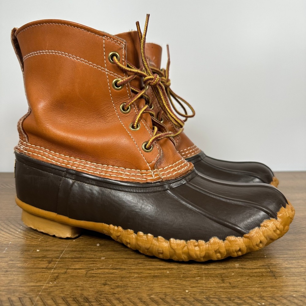 VTG LL Bean Boots Womens 9 Brown Bean Boots Leather Rubber Duck Rain USA